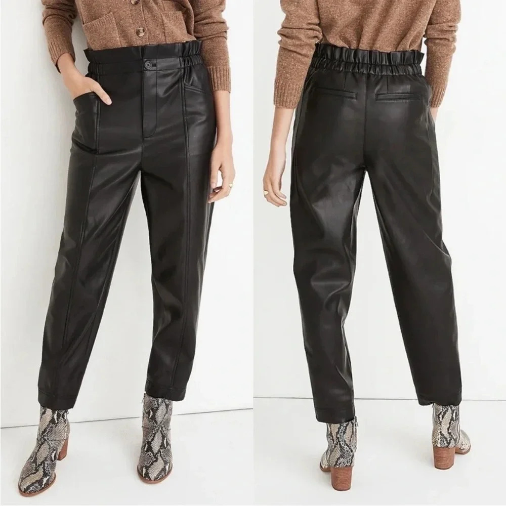 Madewell Vegan Faux Leather Pull-On Paperbag Pants Black Casual Women’s 4